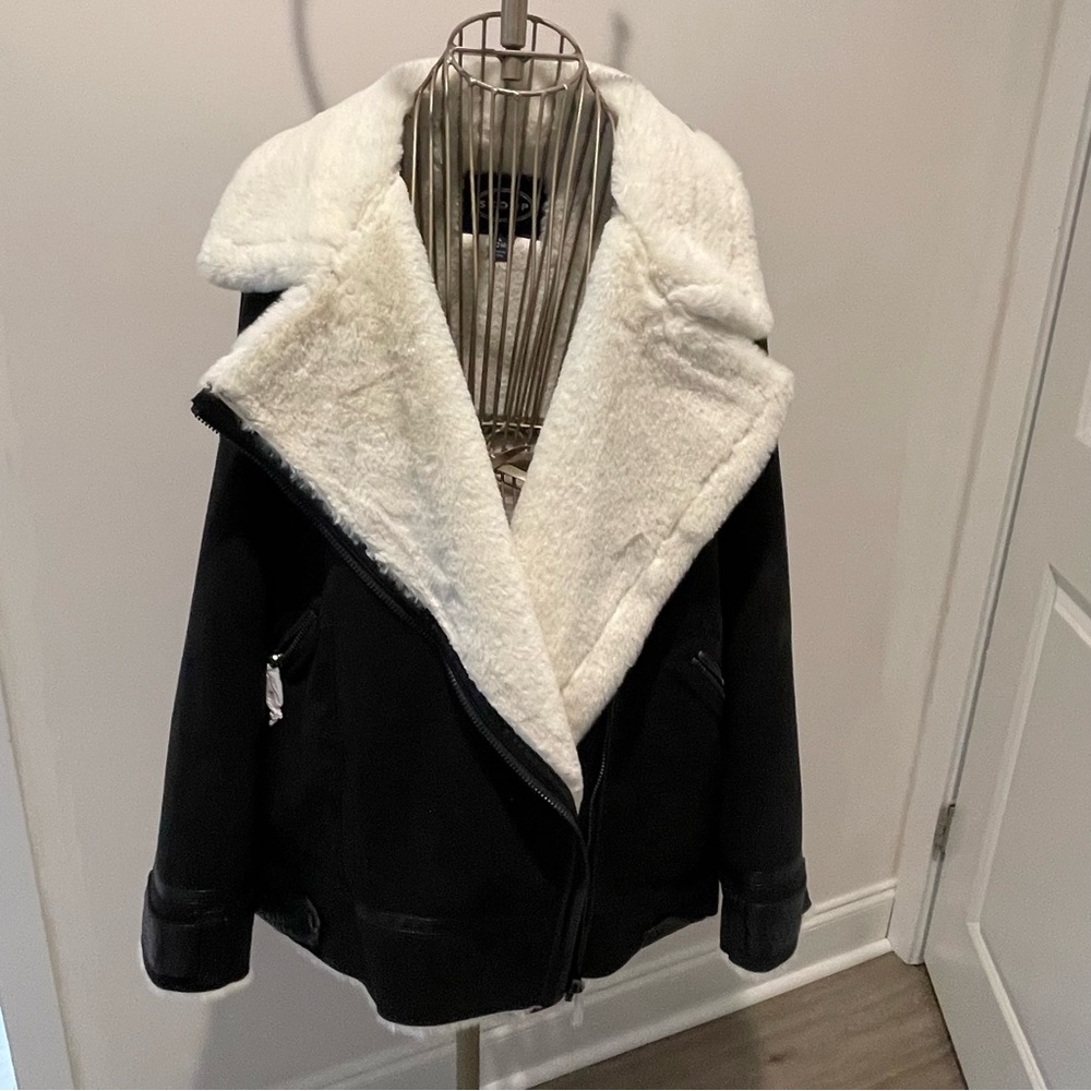 Elegant Black and White Teddy Motor Jacket - NWT